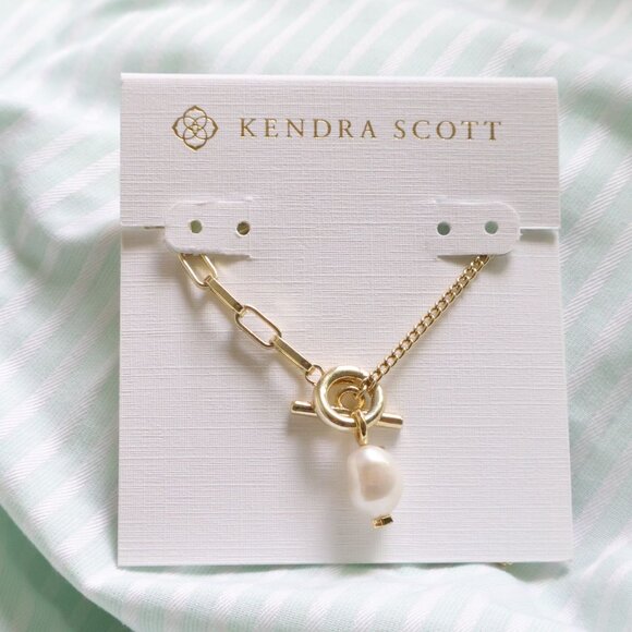 Kendra Scott Leighton Convertible Gold White Pearl Chain Necklace - Picture 1 of 2